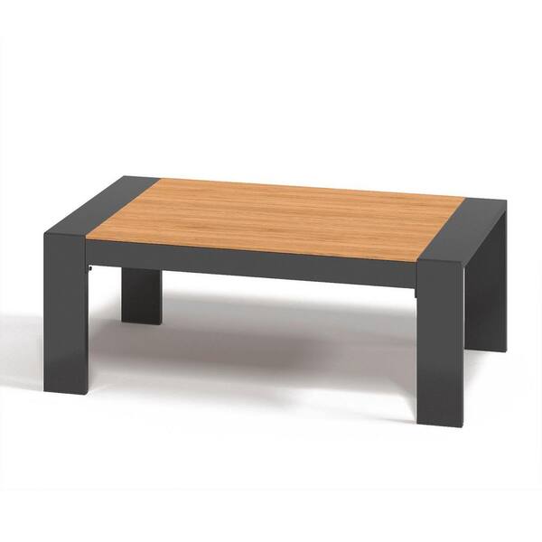 Patio Coffee Table Rectangular with Aluminum Frame Wood-like Table Top