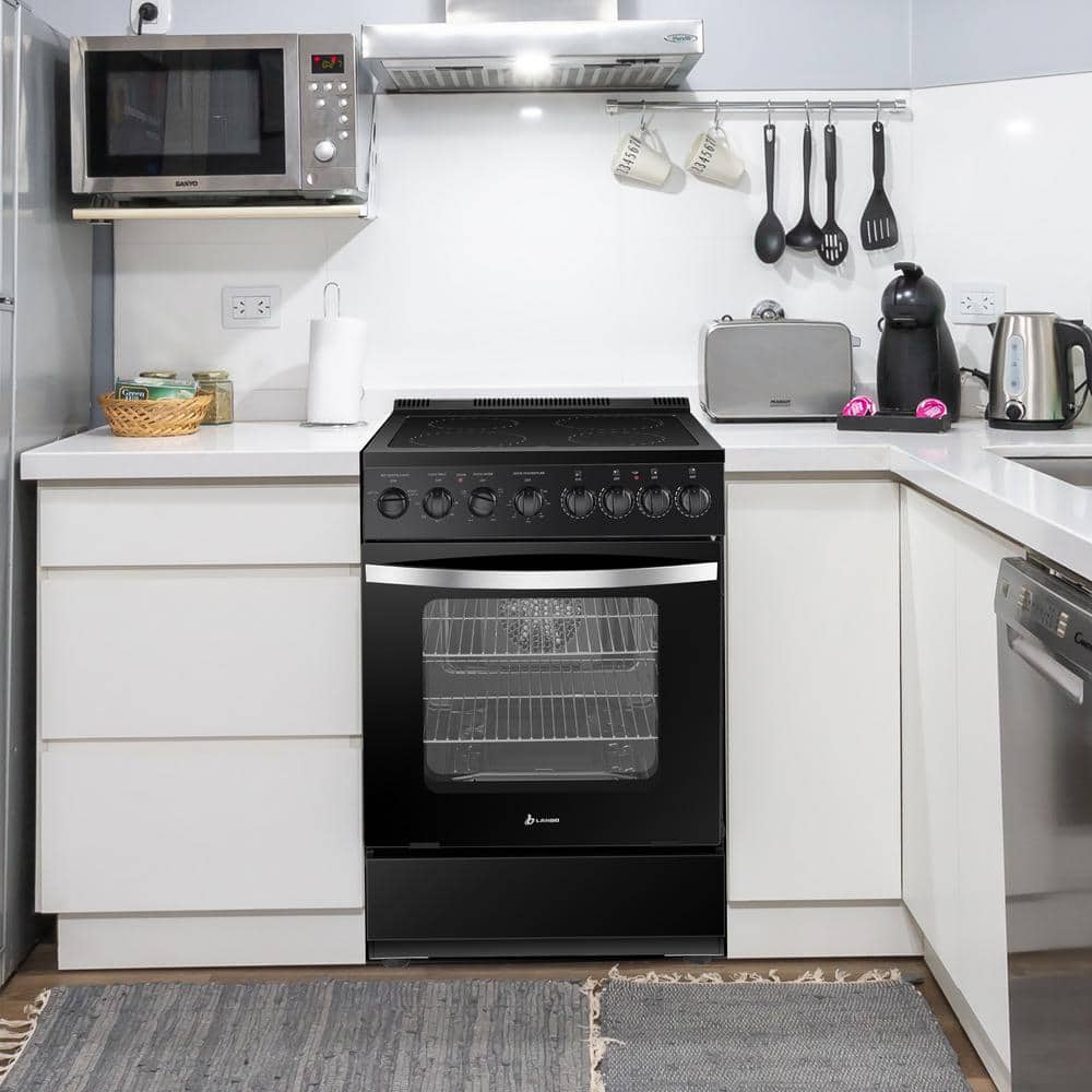 Lanbo 24" Black Freestanding Electric Range with Convection and Warming Drawer