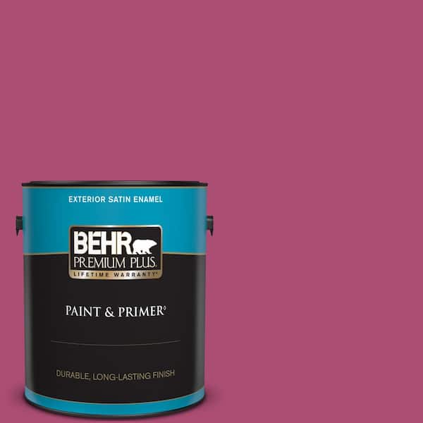 BEHR PREMIUM PLUS 1 gal. #100B-7 Hot Pink Satin Enamel Exterior Paint & Primer