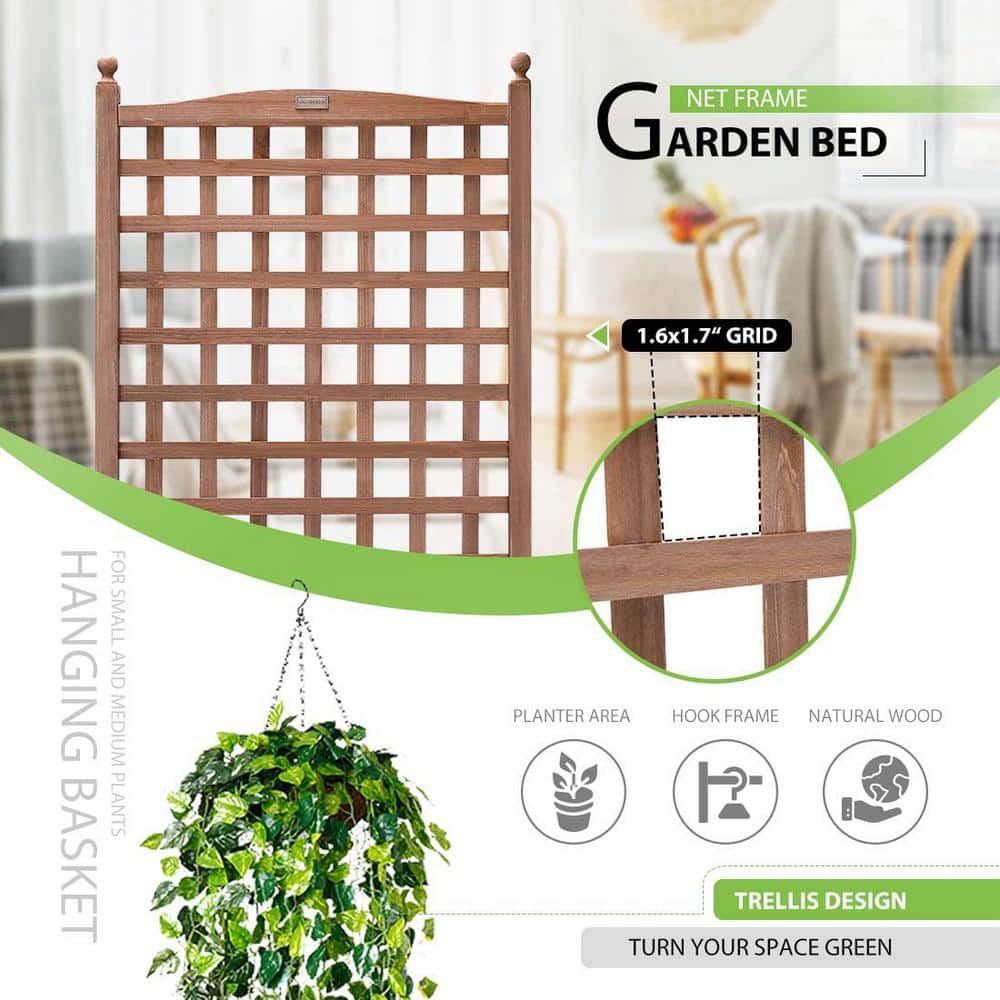 48" Dark Brown Fir Wood Planter with Trellis