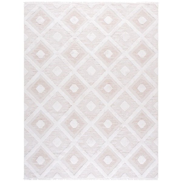 Augustine 10 ft. x 14 ft. Beige/Ivory Multi-Diamond Striped Area Rug