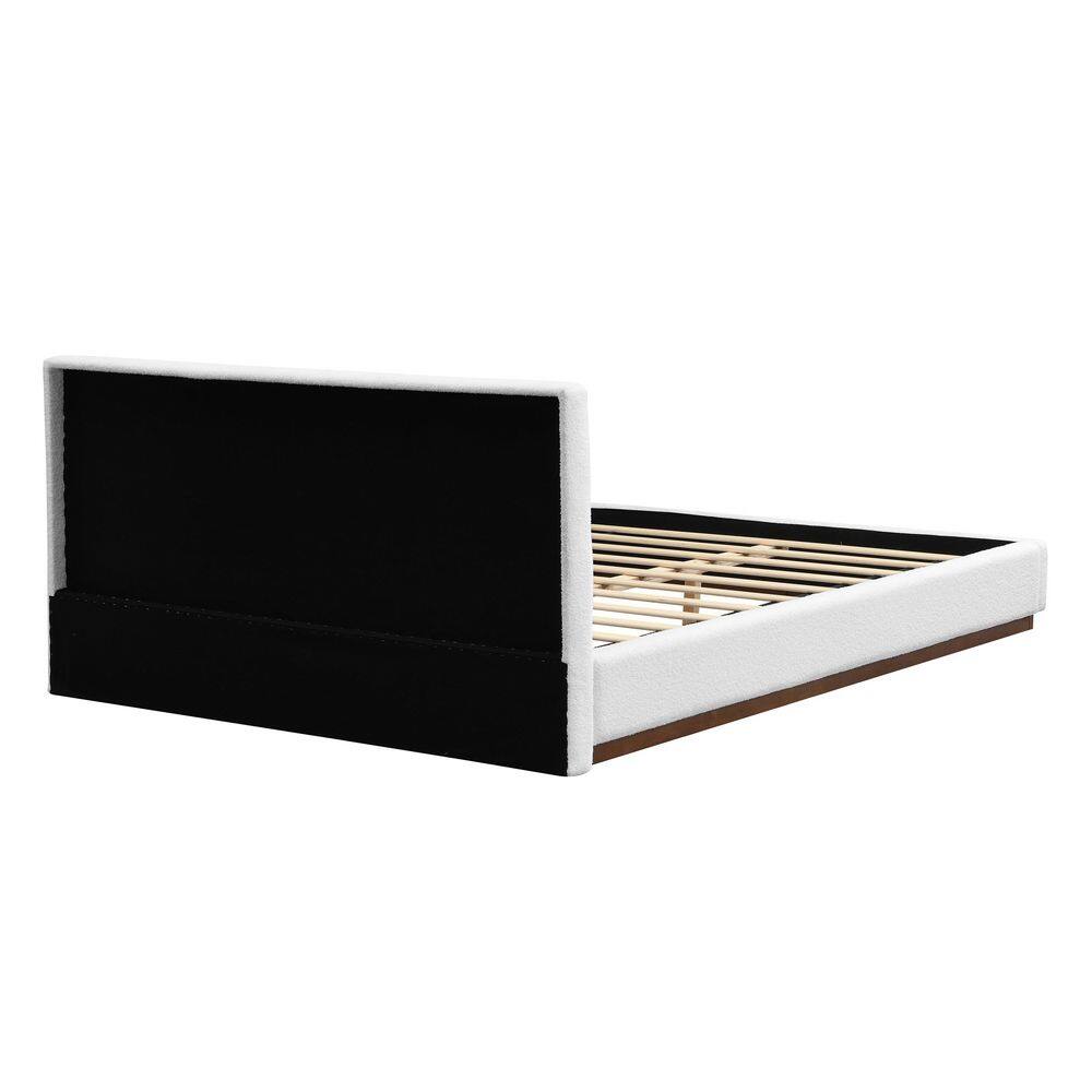 Penn White Boucle Fabric Upholstered Solid Wood Frame Queen Size Platform Bed with Headboard - thumbnail 3