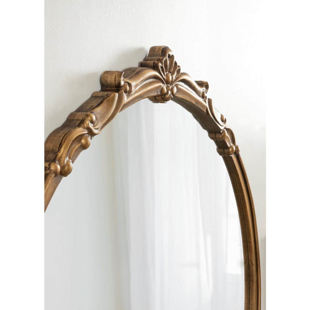 Elegant Gold Round 33" Baroque-Inspired Vanity Mirror