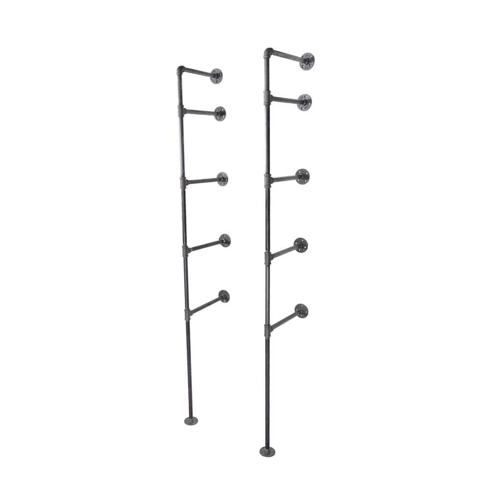 Pipe Decor 1/2 in. x 11.75 in. D x 35 in. H Black Steel Pipe Wall Mounted 3-Tier Shelf Kit