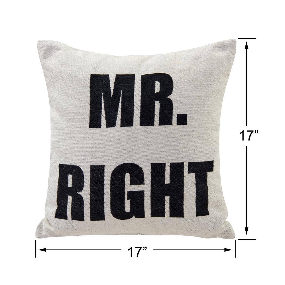 Mr. Right White Cotton Jacquard Square Decorative Pillow