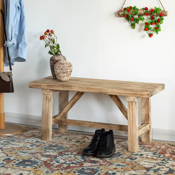 Vintiquewise 36'' Wooden Bench Farmhouse Entryway Organizer Retro Rustic Accent Seat Natural Wood Armless Design
