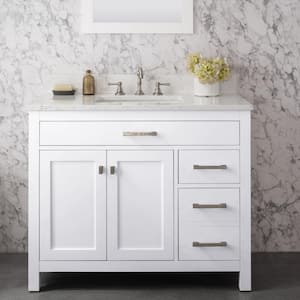 Jasper 42 in. W x 22 in. D Bath Vanity in White with Engineered Stone Vanity Top in Carrara White with White Sink