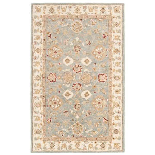 Antiquity 5 ft. x 8 ft. Gray Blue/Beige Border Floral Medallion Area Rug
