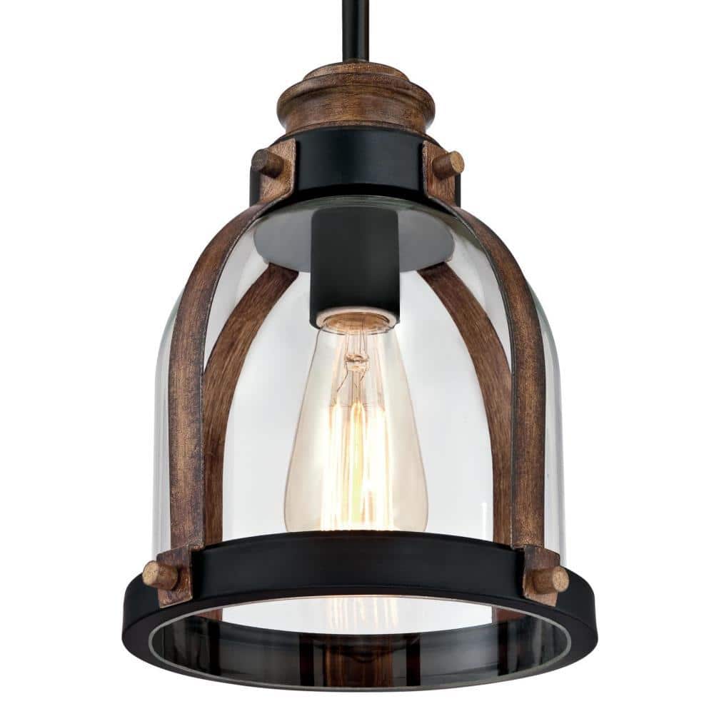 Cindy 11" Oil Rubbed Bronze and Barnwood Mini Pendant Light