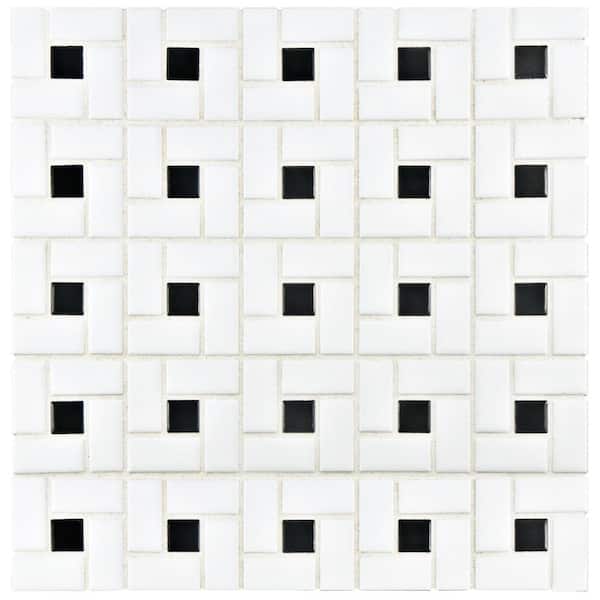 Merola Tile Spiral Black and White 12-1/2 in. x 12-1/2 in. Porcelain Mosaic Tile (11.1 sq. ft./Case)