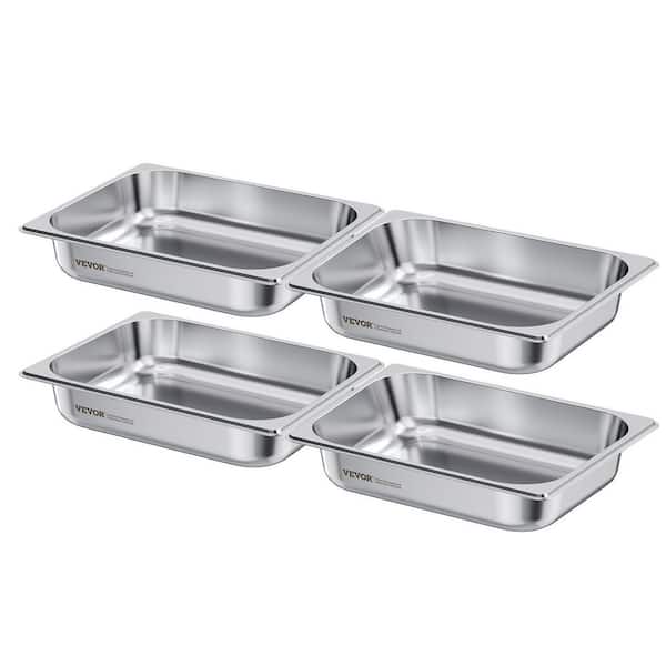 4 Pack Stainless Steam Hotel Pan, 15.2 qt. Silver Stainless Steel Roasting Pans, 1/2 Size Table Steam Pan, 2.5 in. Deep