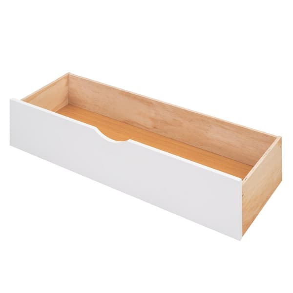 White Wood Frame Full Size Platform Bed with Pull Out Shelves, Twin Size Trundle and (2-Drawers)
