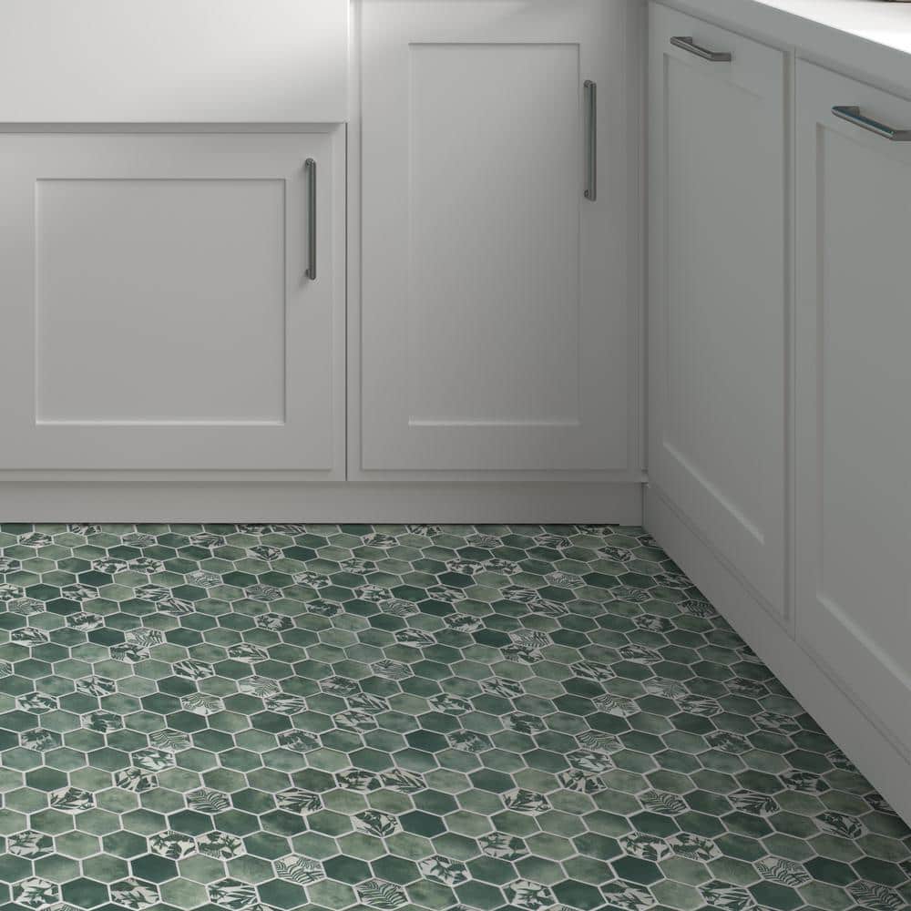 Green Hexagon Recycled Glass Mosaic Tile Sheets