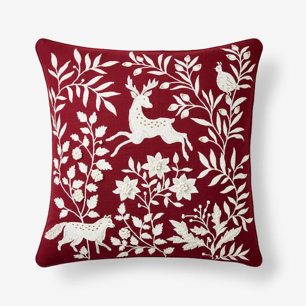 The Company Store Legends Luxury Holiday Deer Red Square Throw Pillow Cover
