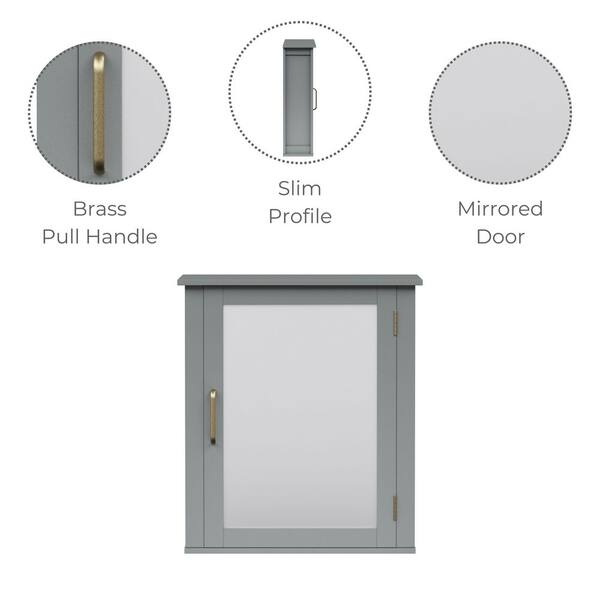Teamson Home Mercer Mid Century Modern 18.11 in. W x 6 in. L x 20.62 in. H Wooden Wall Medicine Cabinet with Mirror in Gray