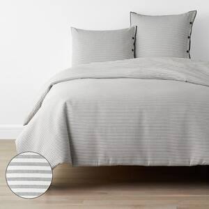 Company Organic Cotton Black and Cream Pinstripe Yarn-Dyed Percale Cream/Black Queen Cotton Duvet Cover