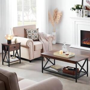 3-Piece Occasional Table Set with Coffee Table + 2 End Tables, Brown Coffee Table Set