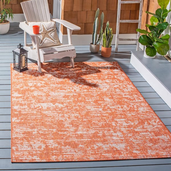 Courtyard Orange/Ivory 2 ft. x 4 ft. Distressed Abstract Indoor/Outdoor Area Rug