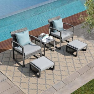 5-Piece Metal Outdoor Bistro Set with Light Gray Cushions