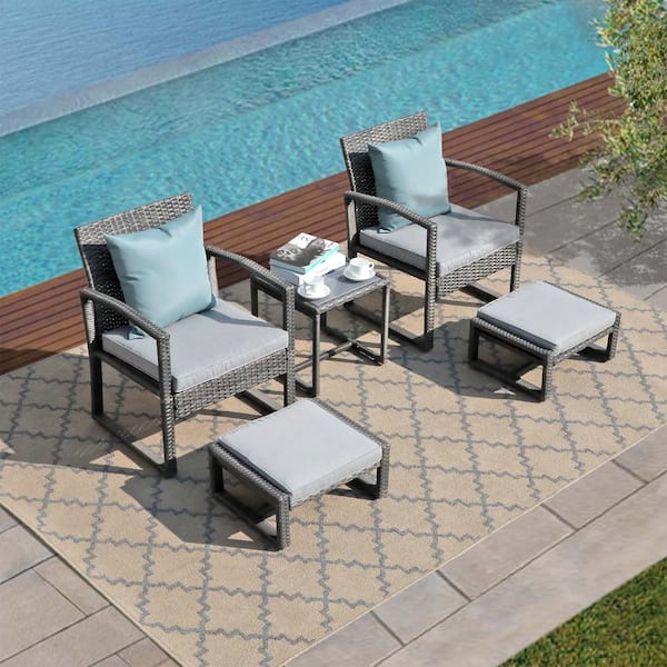 Patiorama 5-Piece Metal Outdoor Bistro Set with Light Gray Cushions