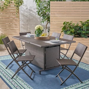 Maldives Multi-Brown 7-Piece Foldable Faux Rattan Outdoor Dining Set