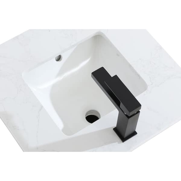 24 in. Single Sink Mocha Brown Bath Vanity with White Engineered Marble Top