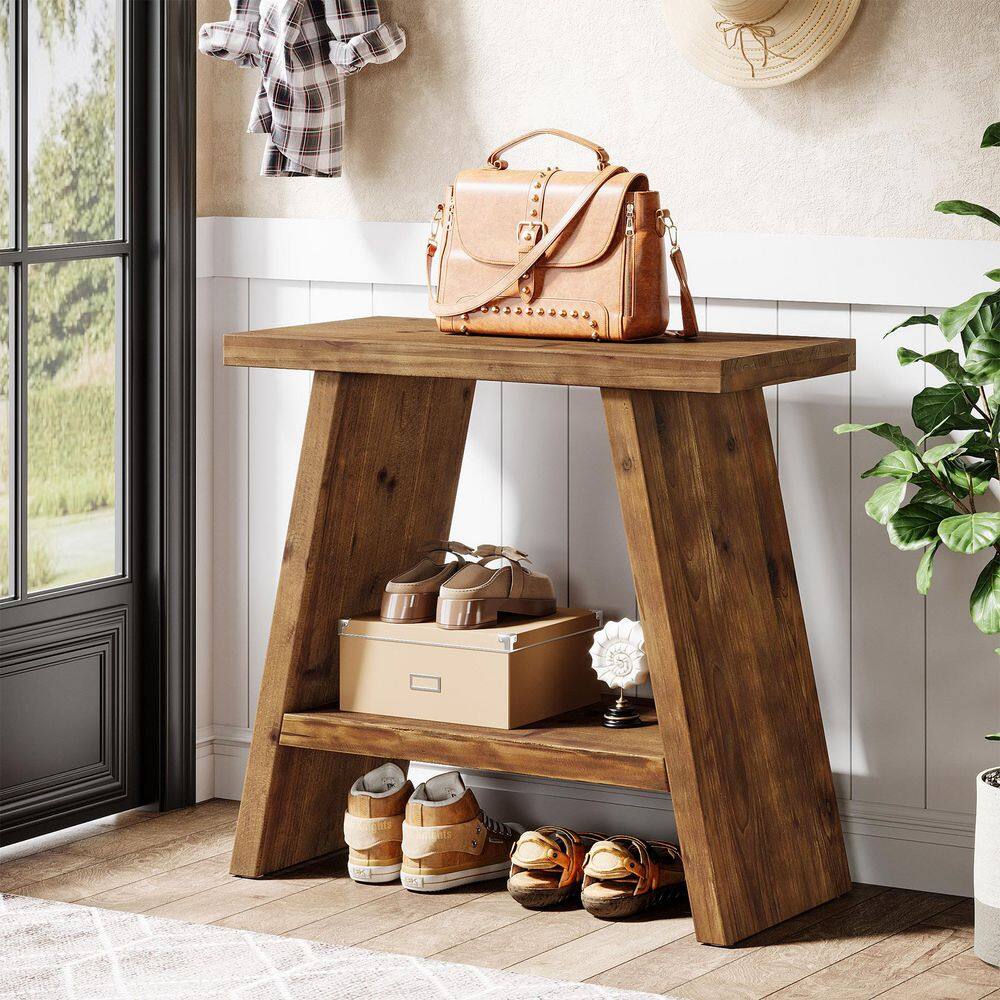 Kerlin 24 in. Brown Rectangle Solid Wood End Table with 2-Tier Storage, Narrow Side Table Nightstand for Small Places - thumbnail 4