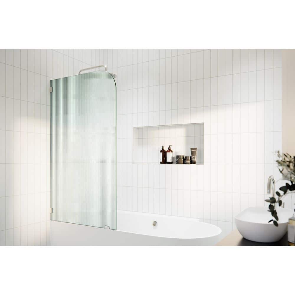 Aurora 34 in. W x 58.25 in. H Left-Hand Single Fixed Frameless Radius Tub Door in Polished Nickel with Fluted Glass price history on PriceWatchPro