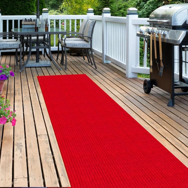 Scrabe Rib Waterproof Non-Slip Rubberback Ribbed Red Indoor/Outdoor Utility  Rug