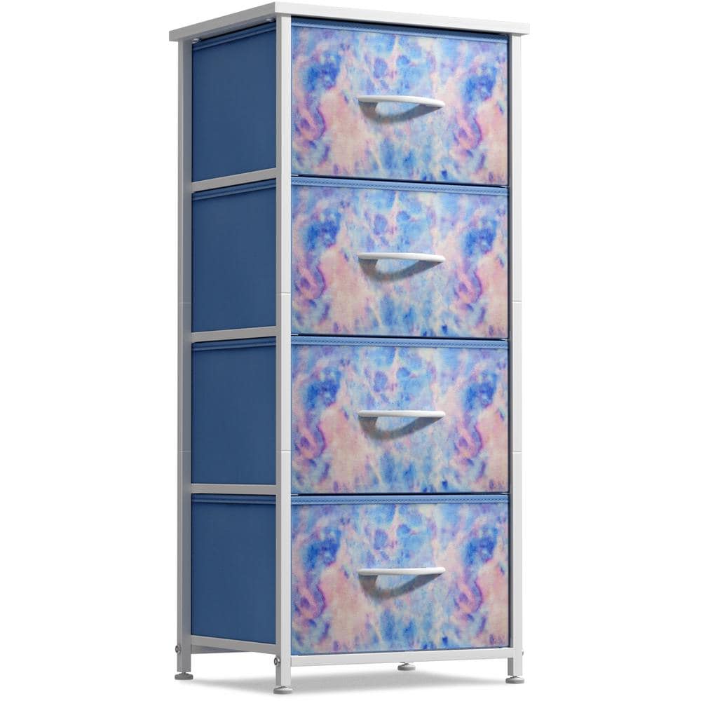 Vertical Short Nightstand, Tie-Dye Blue 4 Drawer 11.8 in. Wide Dresser With