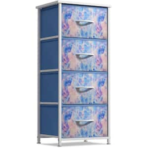 Vertical Short Nightstand, Tie-Dye Blue 4 Drawer 11.8 in. Wide Dresser Without Mirror