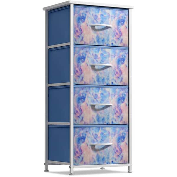 Sorbus Vertical Short Nightstand, Tie-Dye Blue 4 Drawer 11.8 in. Wide Dresser Without Mirror