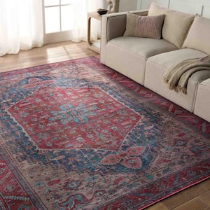 Fairbanks Red/Blue 3 ft. 11 in. x 6 ft. Medallion Indoor Area Rug