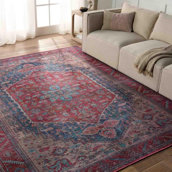 Fairbanks Red/Blue 3 ft. 11in. x 6 ft. Medallion Indoor Area Rug