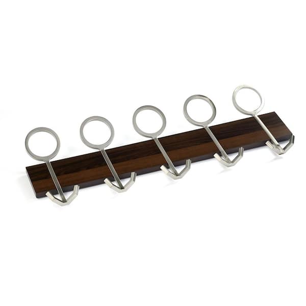 Richelieu Hardware 36 in. (914 mm) Mocha and Brushed Nickel Contemporary Hook Rack