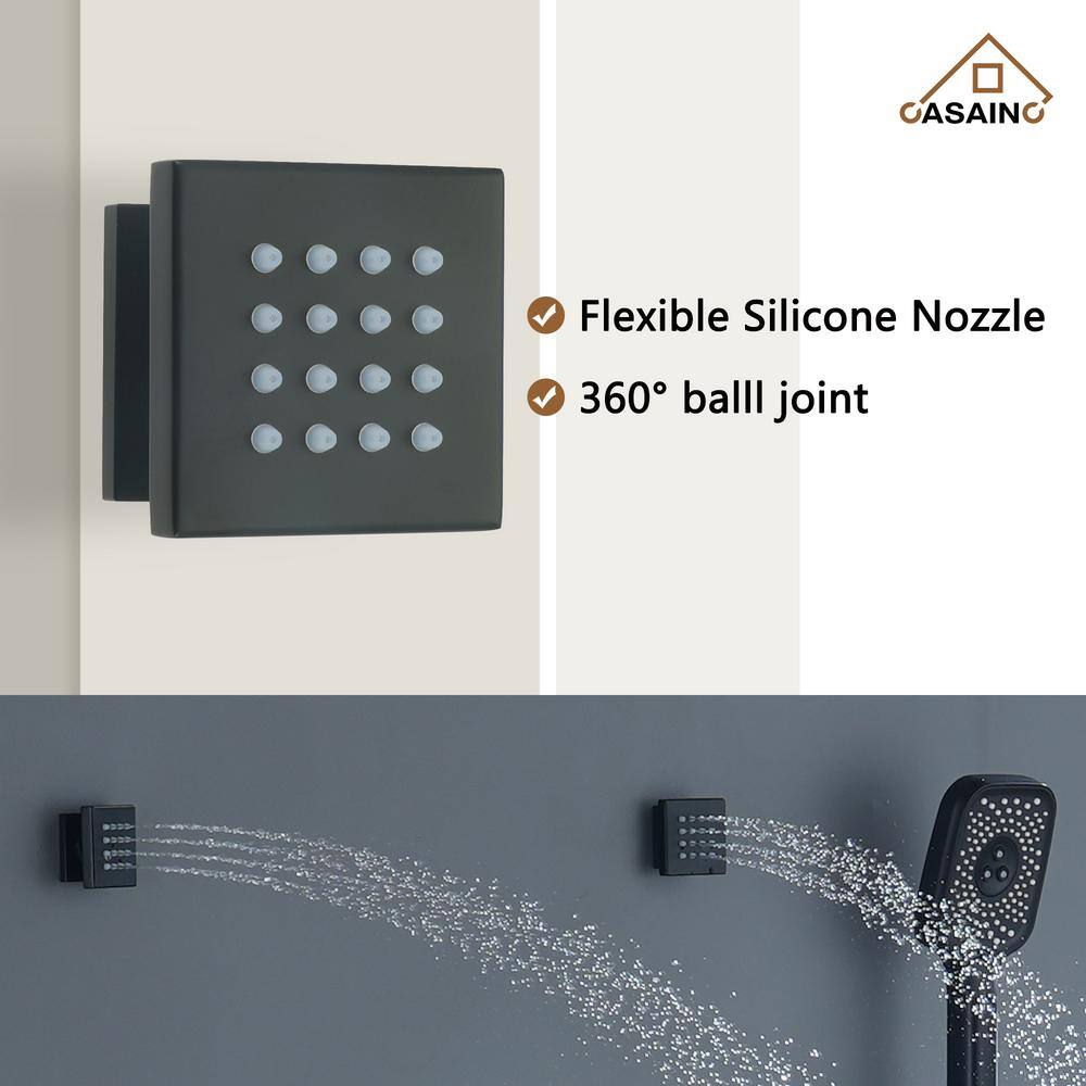 Matte Black 12-Inch Stainless Steel Multi-Head Wall Mounted Shower System
