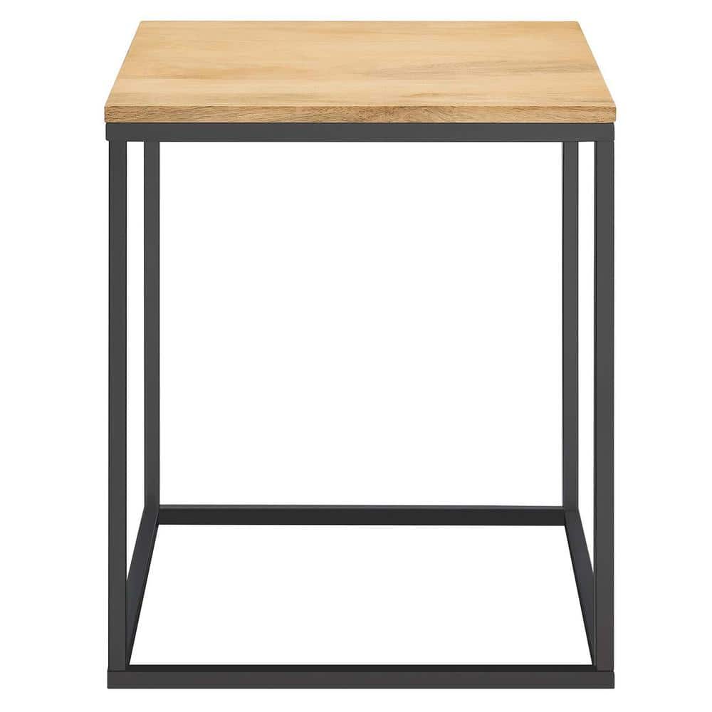 Zora Oak Wood and Black Metal Square Side Table