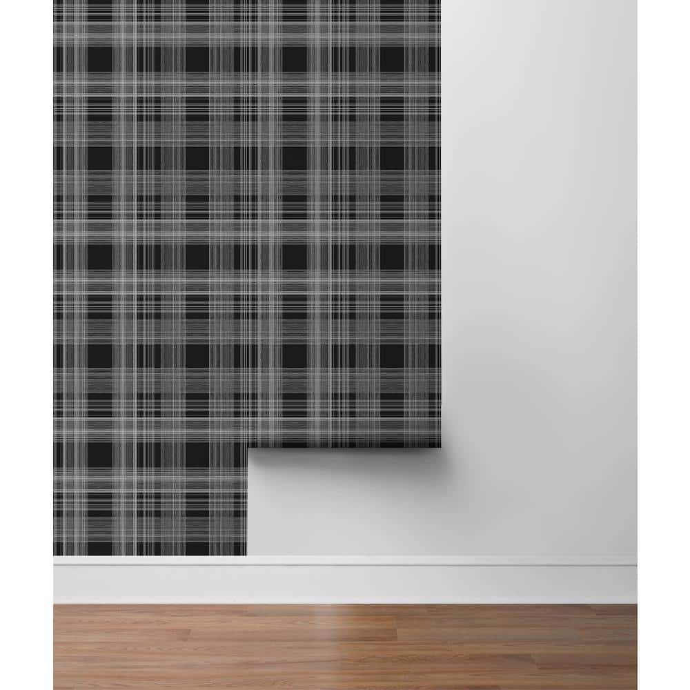 Onyx Black and White Plaid Vinyl Peel and Stick Wallpaper