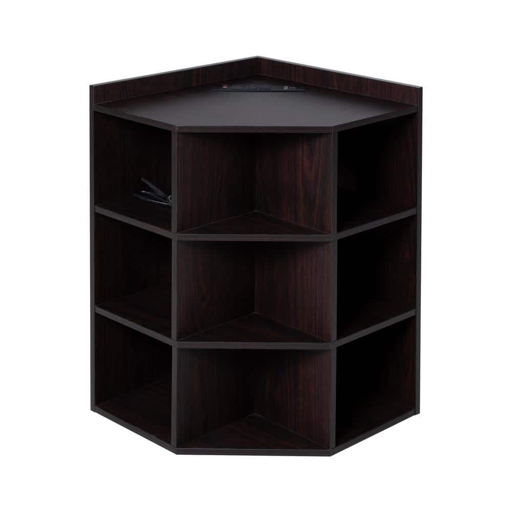 HOMESTOCK Corner Cube Storage for Small Space with USB Ports and Outlets in Espresso