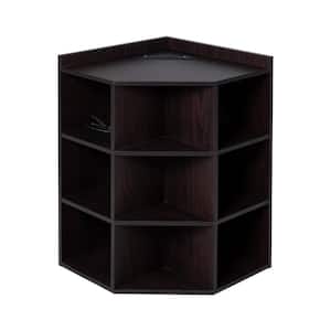 Corner Cube Storage Cabinet for Small Space with USB Ports and Outlets in Espresso