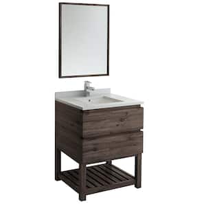 Formosa 30 in. Modern Vanity with Open Bottom in Warm Gray with Quartz Stone Vanity Top in White with White Basin,Mirror