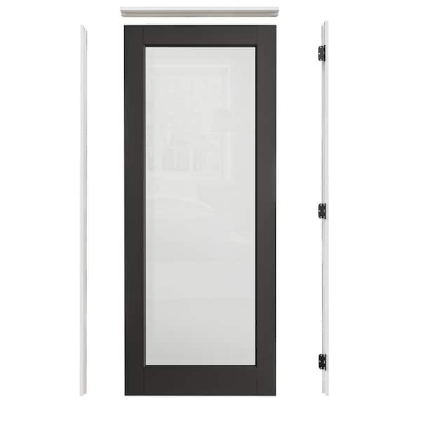 32 in. x80in. 1-Lite Frosted Glass Left-Hand Black Solid Core Wood Single Prehung Interior Door Plus Quick Assemble Jamb