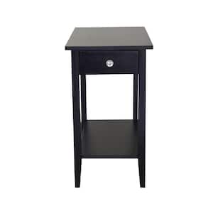 13 in. Black 23 in. Tall Rectangle Acacia Wood End Table with Drawer and Shelf