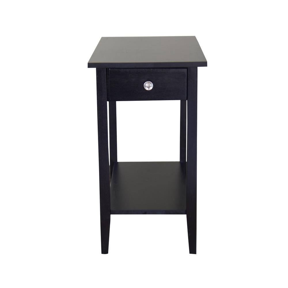 13 in. Black 23 in. Tall Rectangle Acacia Wood End Table with Drawer