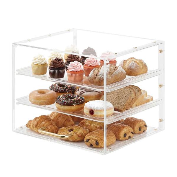 Bakery Display Case, 3-Tier Commercial Countertop Pastry Display Case, Clear Acrylic Bread Box, 13 x 10.2 x 10.2 in.