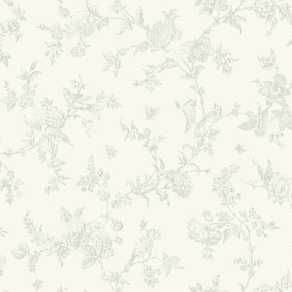 Chesapeake French Nightingale Sage Floral Scroll Sage Paper Strippable Roll (Covers 56.4 sq. ft.)