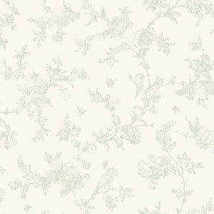 French Nightingale Sage Floral Scroll Sage Wallpaper Sample