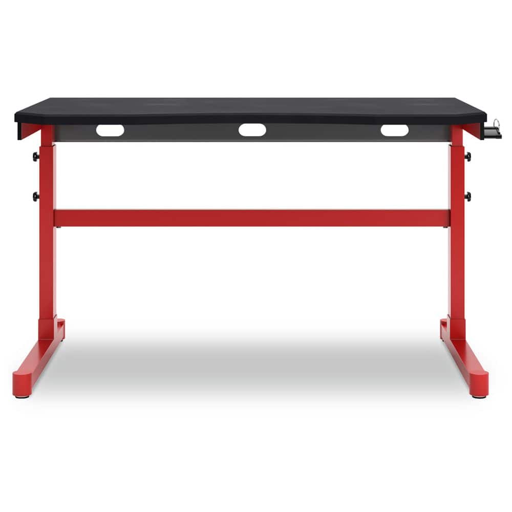 Red and Black Adjustable Height Gaming Desk with Power Outlet