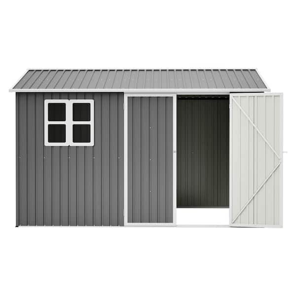 10 ft. x 8 ft. Metal Storage Shed Tool Shed with Window, Lockable Doors, and Sloped Roof, Gray