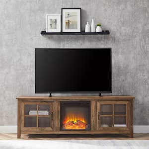 Simple 70 in. Rustic Oak 2-Door TV Stand with Electric Fireplace (Max tv size 75 in.)